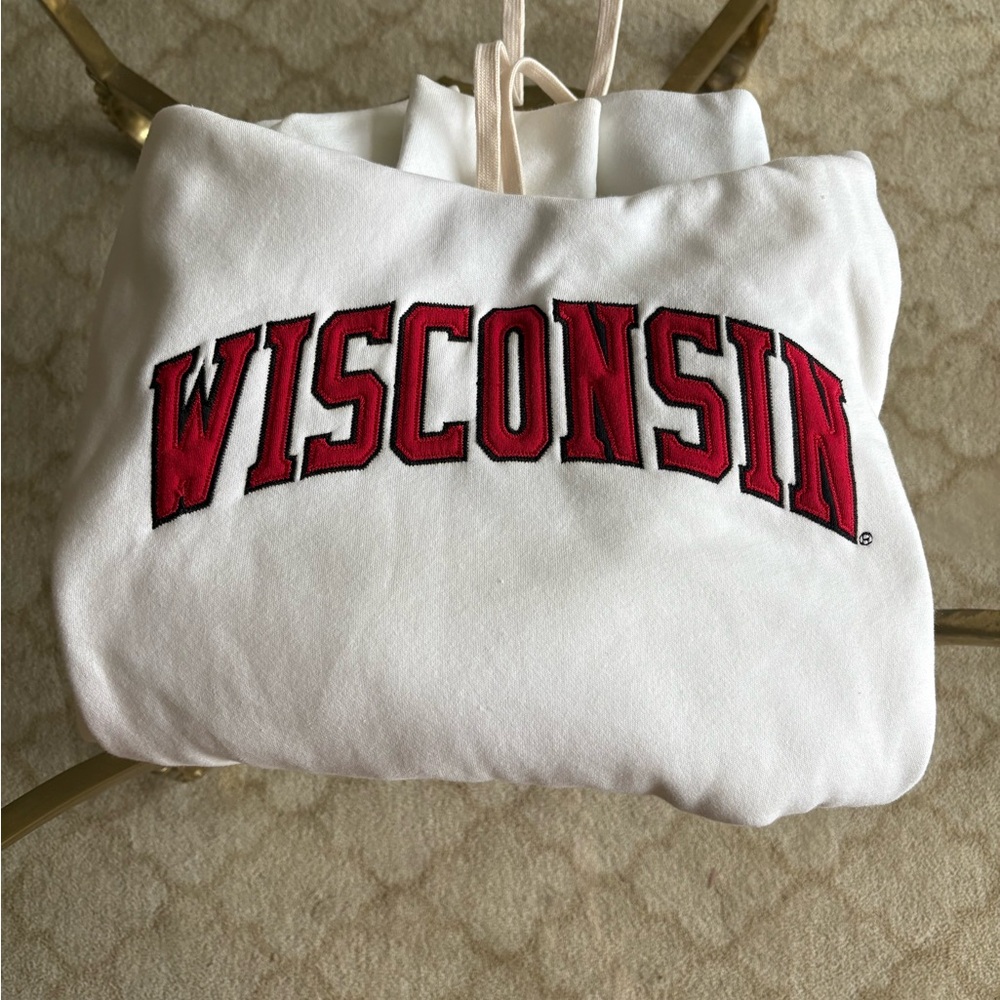 League White Hoodie with Red Text